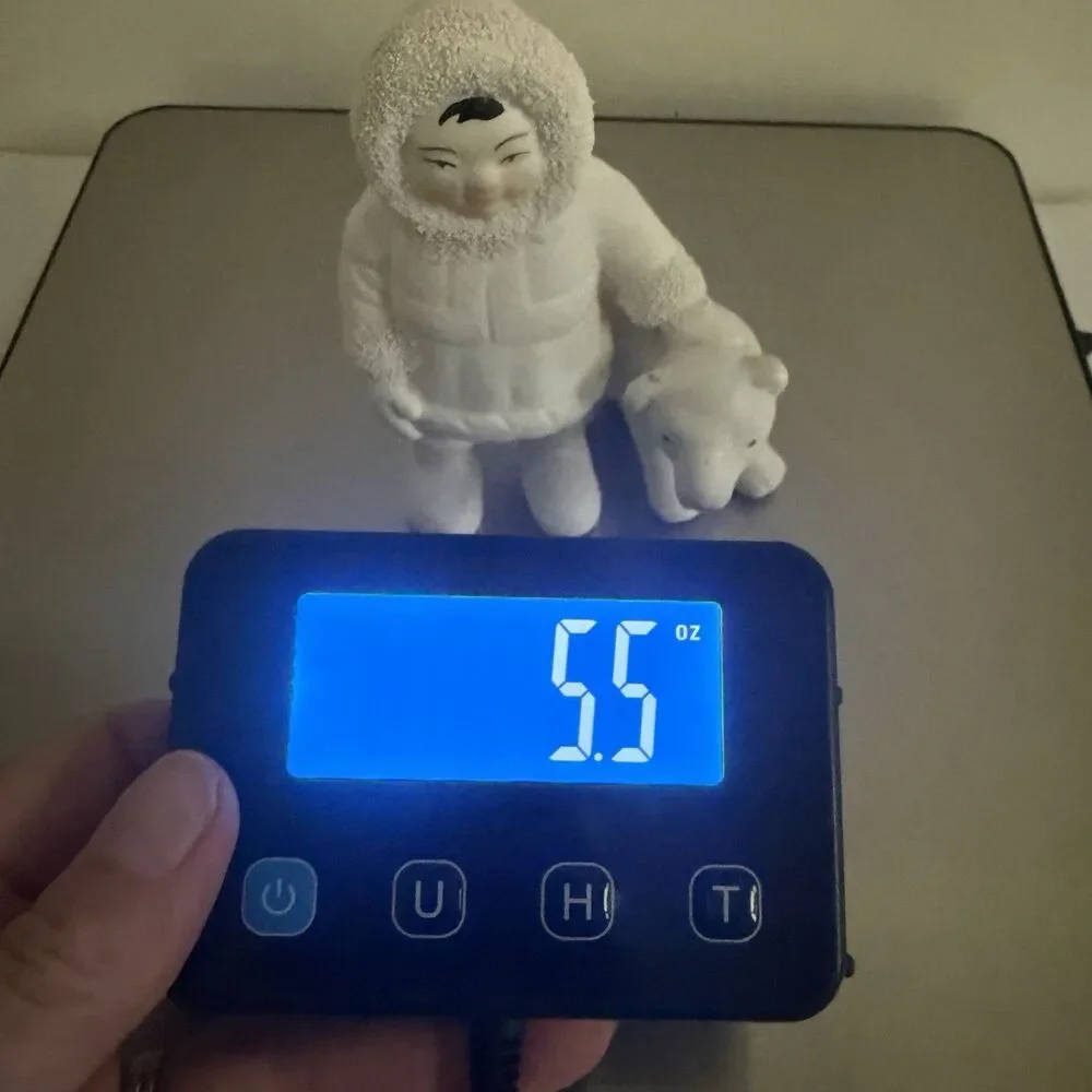 Retro Ceramic Inuit Child with Polar Bear Figurine Statue 5.5